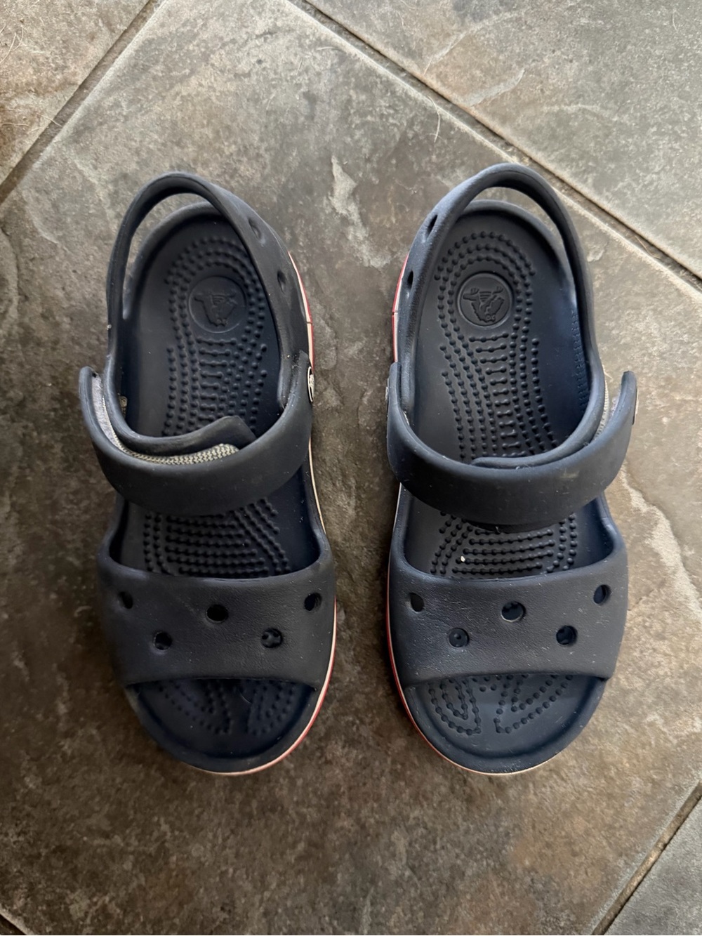 CROCS Navy Blue Kids Adjustable Strap Sandals with Pink Trim